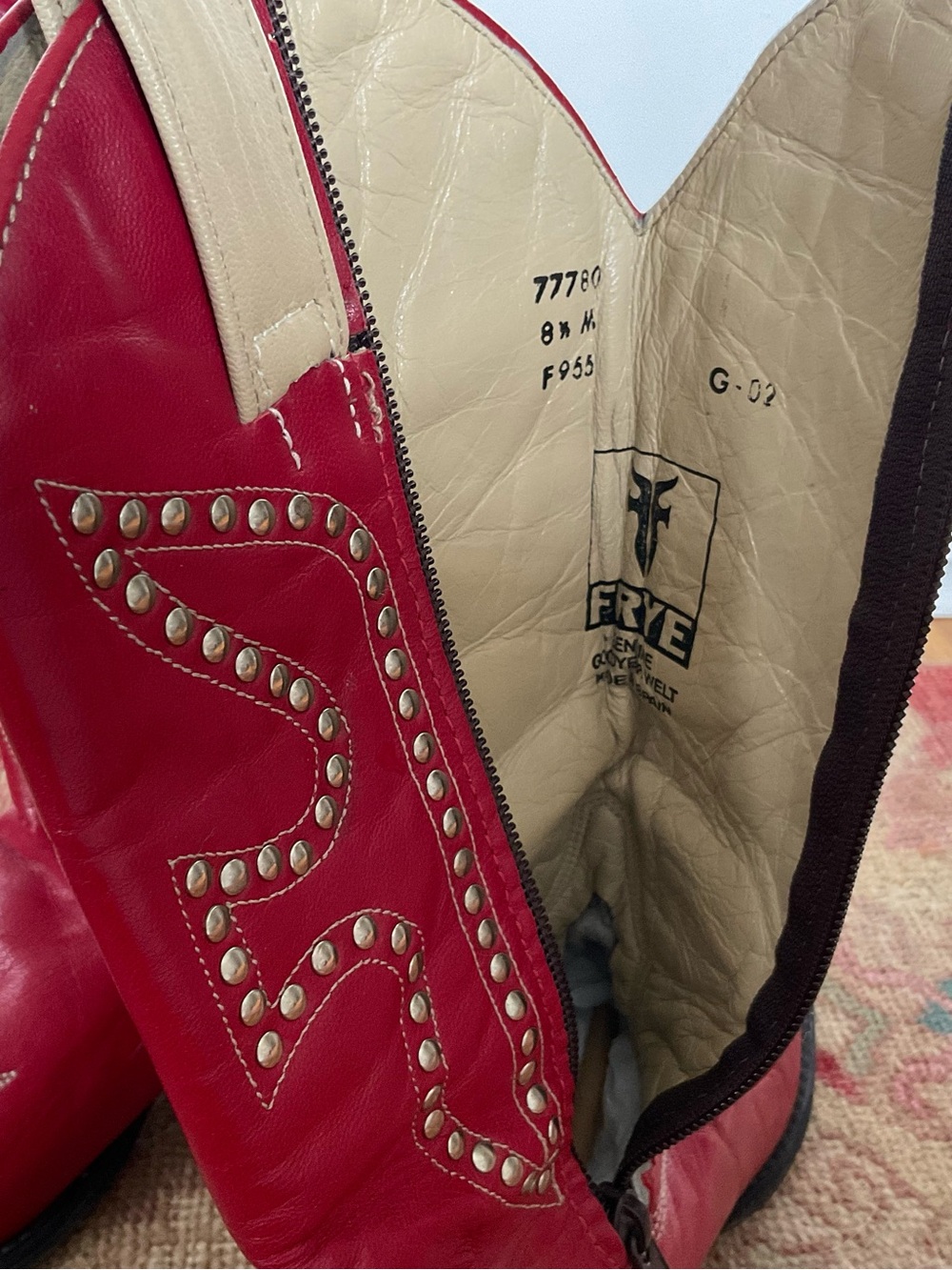 Frye Red Studded Western Zip Boots - Picture 7 of 8